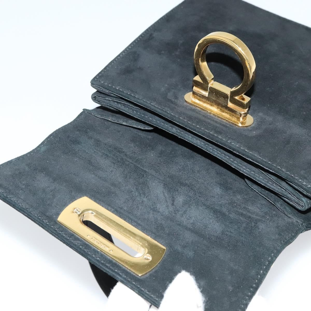 Salvatore Ferragamo Gancini Convertible Top Handle Bag Suede, BLACK, SUEDE, Handbag