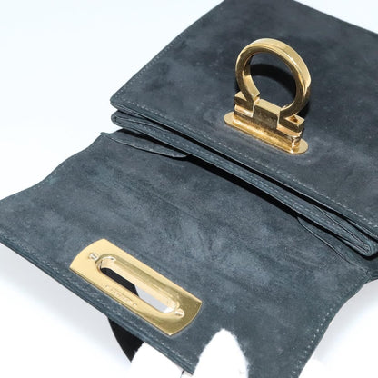 Salvatore Ferragamo Gancini Convertible Top Handle Bag Suede, BLACK, SUEDE, Handbag