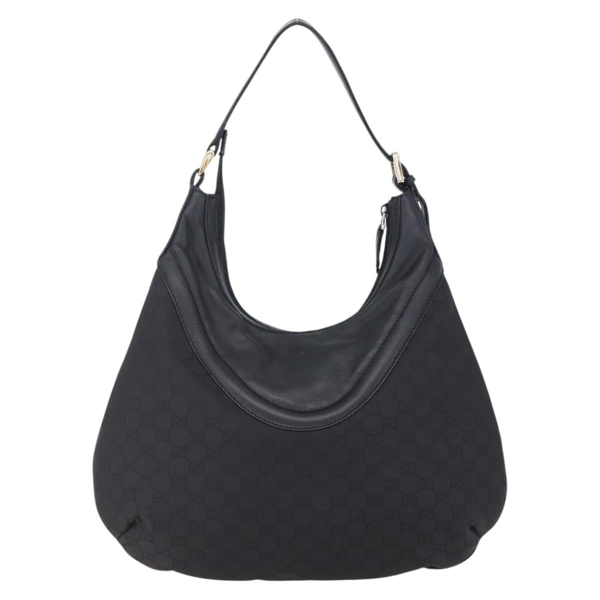 Gucci Hobo Shoulder Bag Canvas with Guccissima Leather, BLACK, CANVAS, Shoulder bag