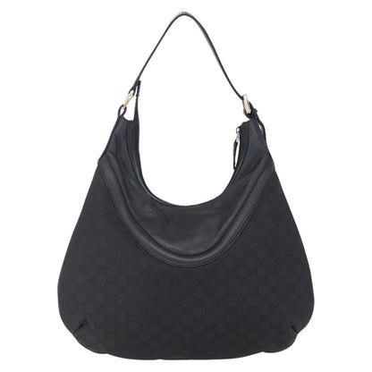 Gucci Hobo Shoulder Bag Canvas with Guccissima Leather, BLACK, CANVAS, Shoulder bag