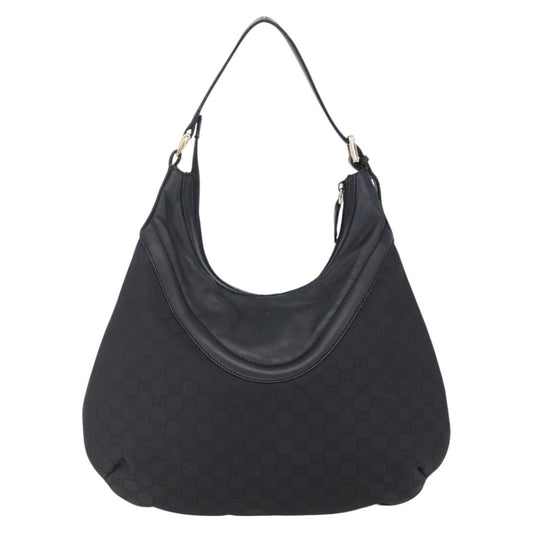 Gucci Hobo Shoulder Bag Canvas with Guccissima Leather, BLACK, CANVAS, Shoulder bag