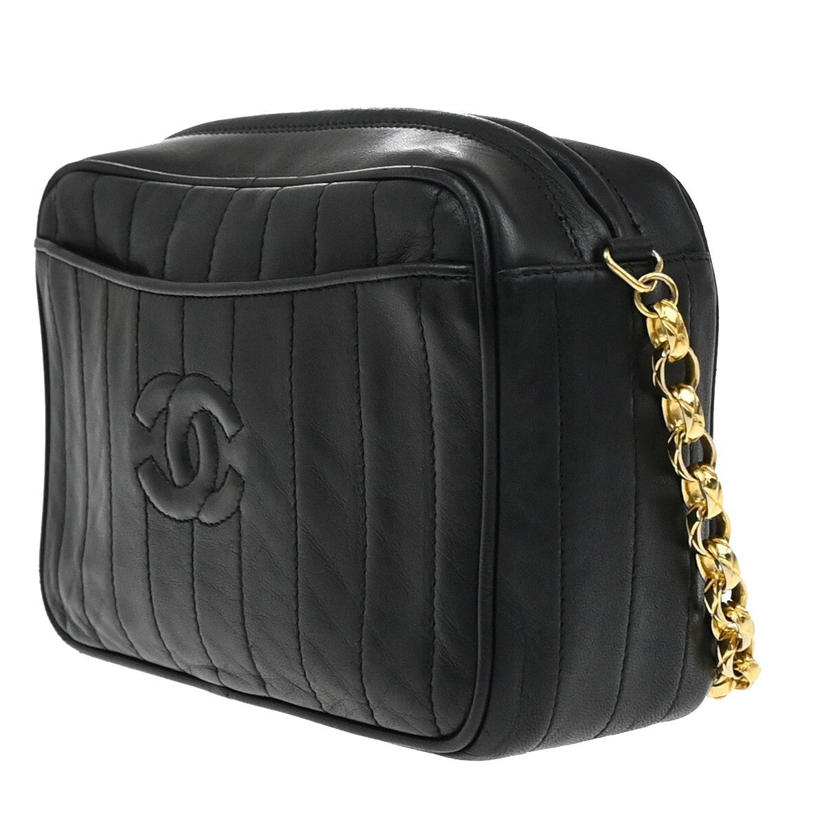 Chanel Vintage Tassel Camera Bag Vertical Quilted Leather, BLACK, LEATHER, Shoulder bag