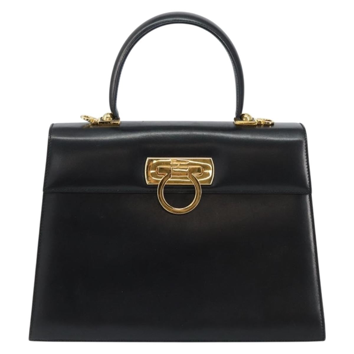 Salvatore Ferragamo Convertible Top Handle Bag Leather, BLACK, LEATHER, Handbag