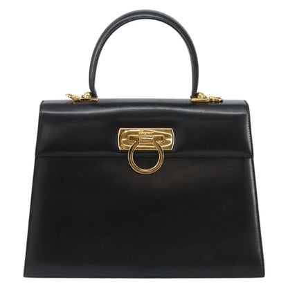 Salvatore Ferragamo Convertible Top Handle Bag Leather, BLACK, LEATHER, Handbag
