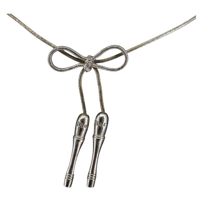 Christian Dior Bow CD Pendant Necklace Metal with Crystal, SILVER, METAL, Necklace