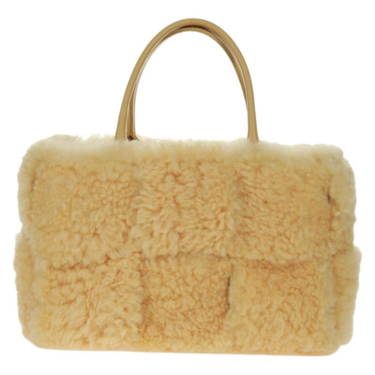 Bottega Veneta Arco Tote Intrecciato Shearling, Yellow, Leather, Tote Bag