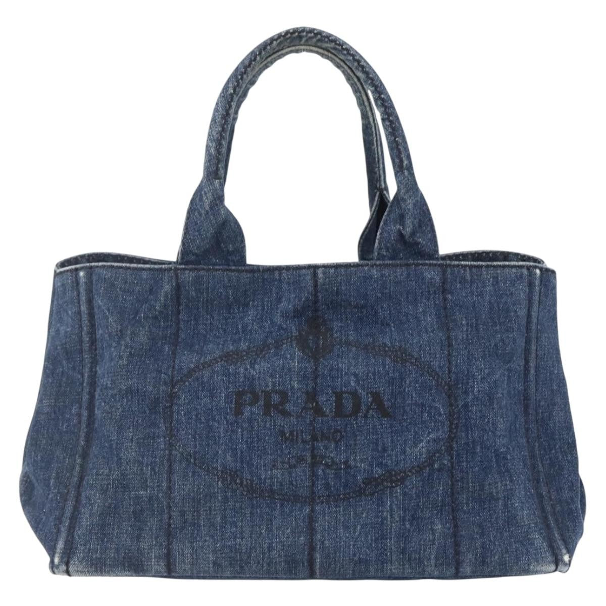 Prada Canapa Open Tote Denim, BLUE, DENIM_JEANS, Tote bag
