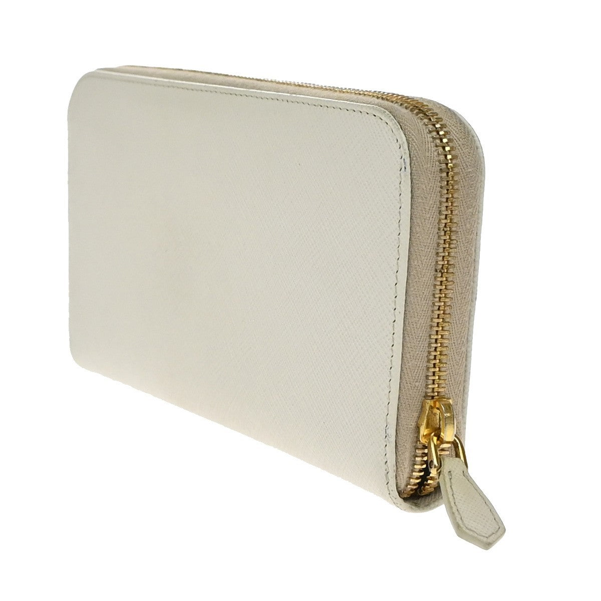 Prada Zip Around Tab Wallet Saffiano Leather, WHITE, LEATHER, Wallets