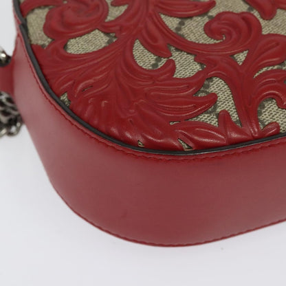 Gucci Chain Crossbody Bag Arabesque GG Coated Canvas with Leather, RED, LEATHER, Shoulder bag