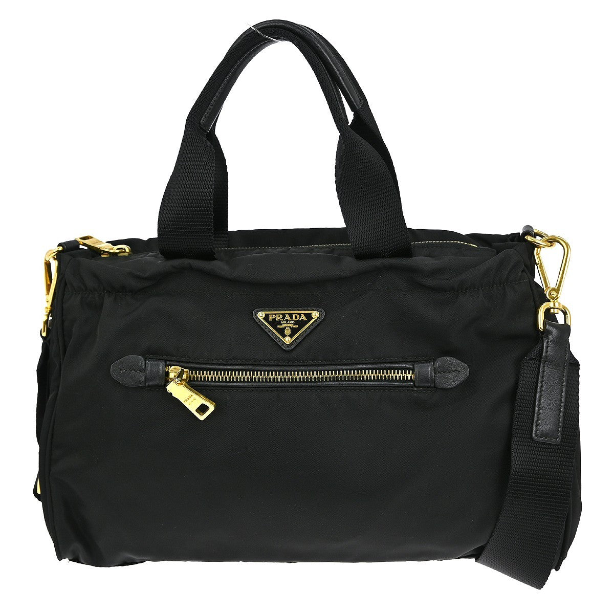 Prada Zip Convertible Shopping Tote Tessuto with Saffiano Leather, BLACK, NYLON, Tote bag