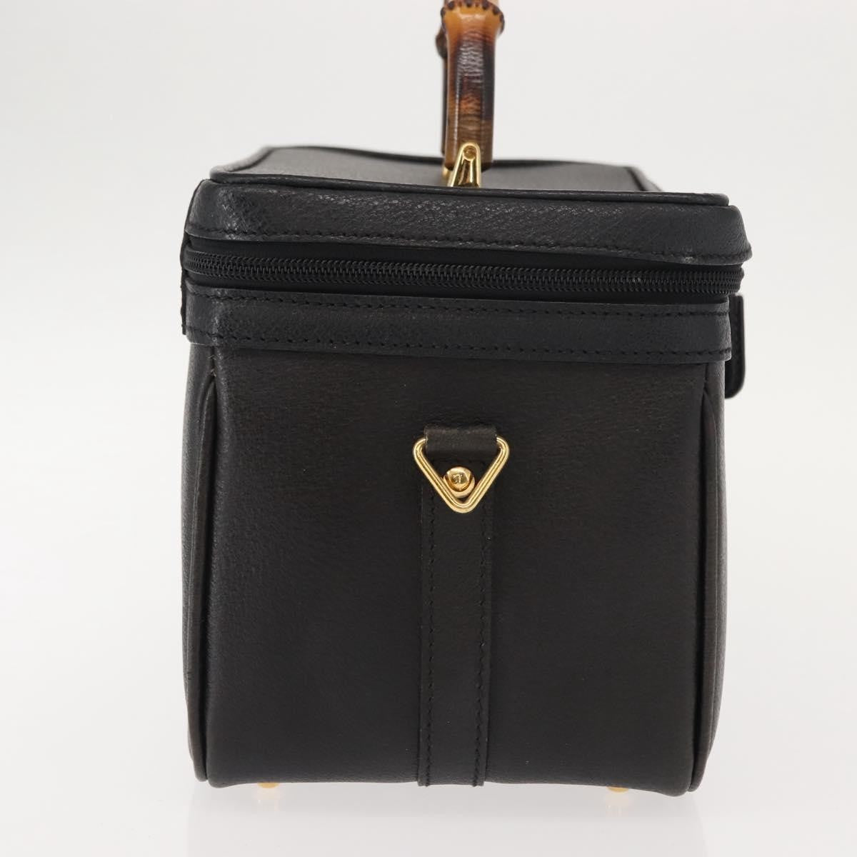 Gucci Vintage Bamboo Vanity Case Leather, NAVY, LEATHER, Handbag