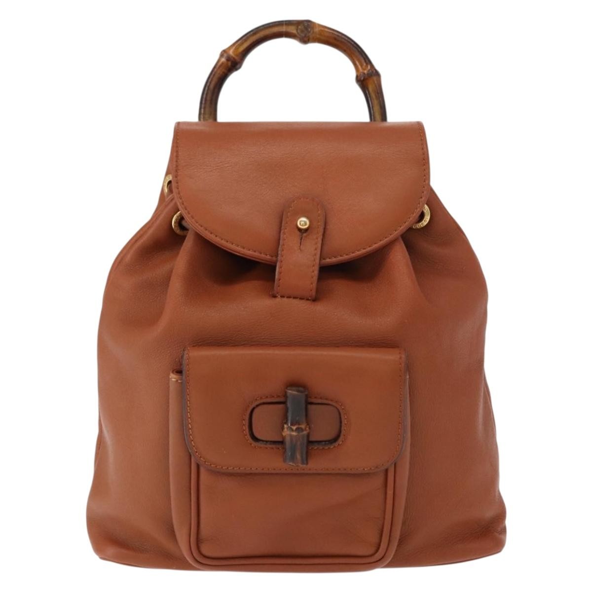 Gucci Vintage Bamboo Backpack Leather, BROWN, LEATHER, Backpack