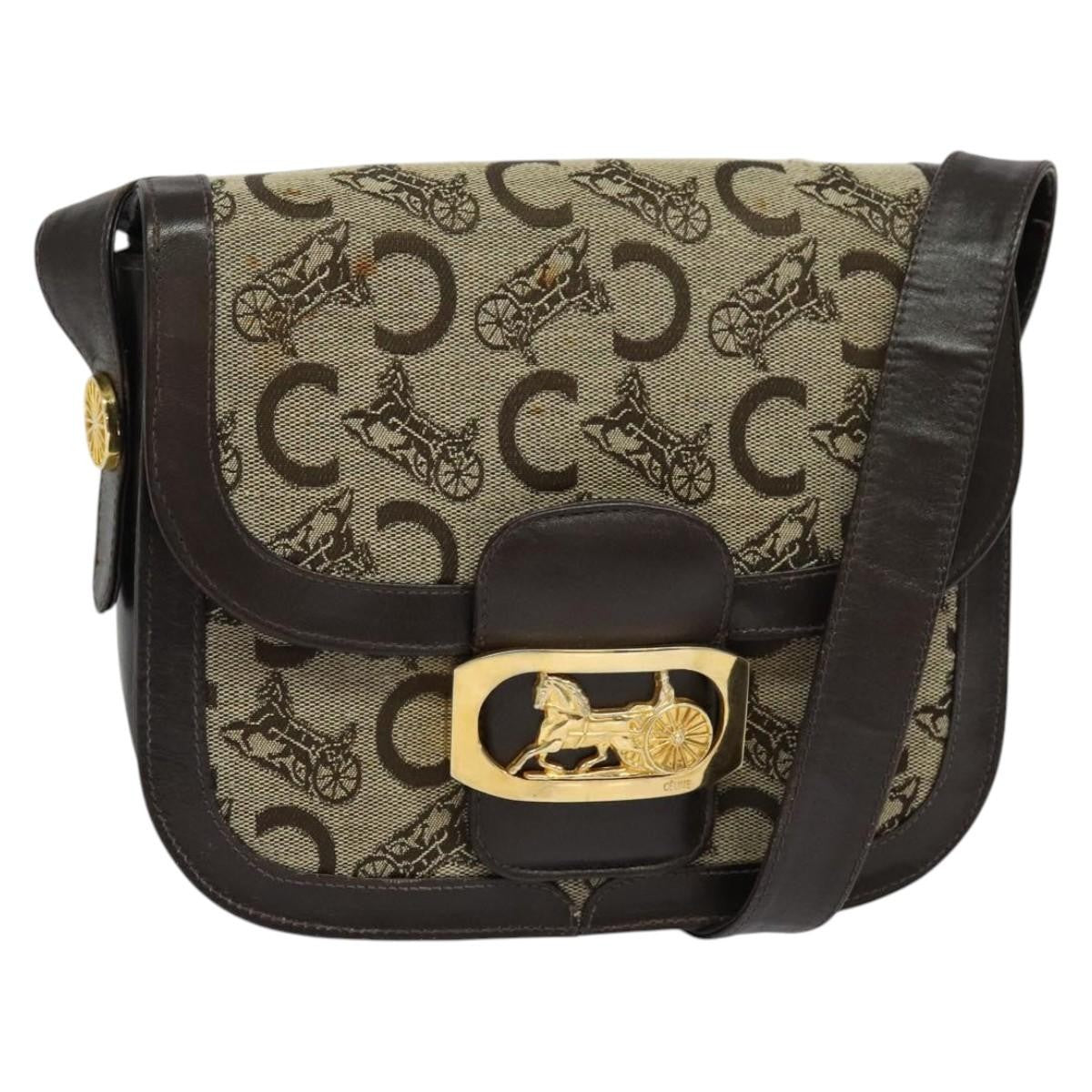 Celine C Sulky Shoulder bag Canvas and Leather, BEIGE, CANVAS, Shoulder bag