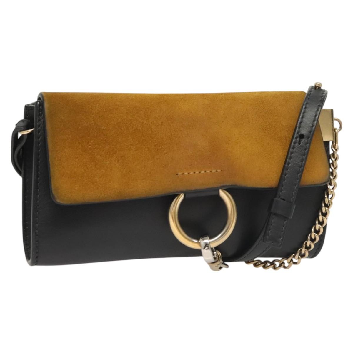 Chloe Faye Shoulder Bag Leather and Suede, NAVY, LEATHER, Shoulder bag