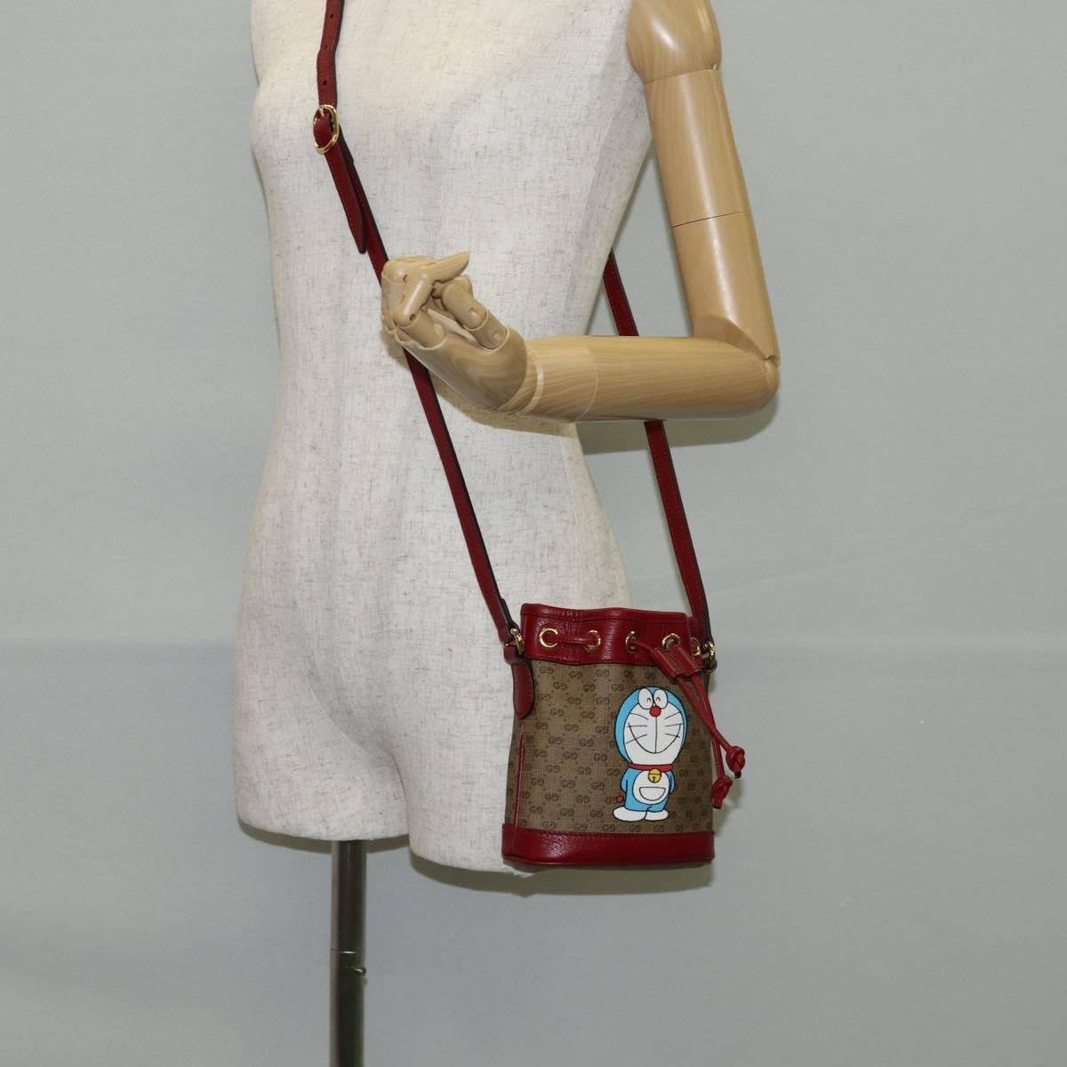 Gucci Doraemon Bucket Bag Printed Mini GG Coated Canvas, BEIGE, PVC, Crossbody bag