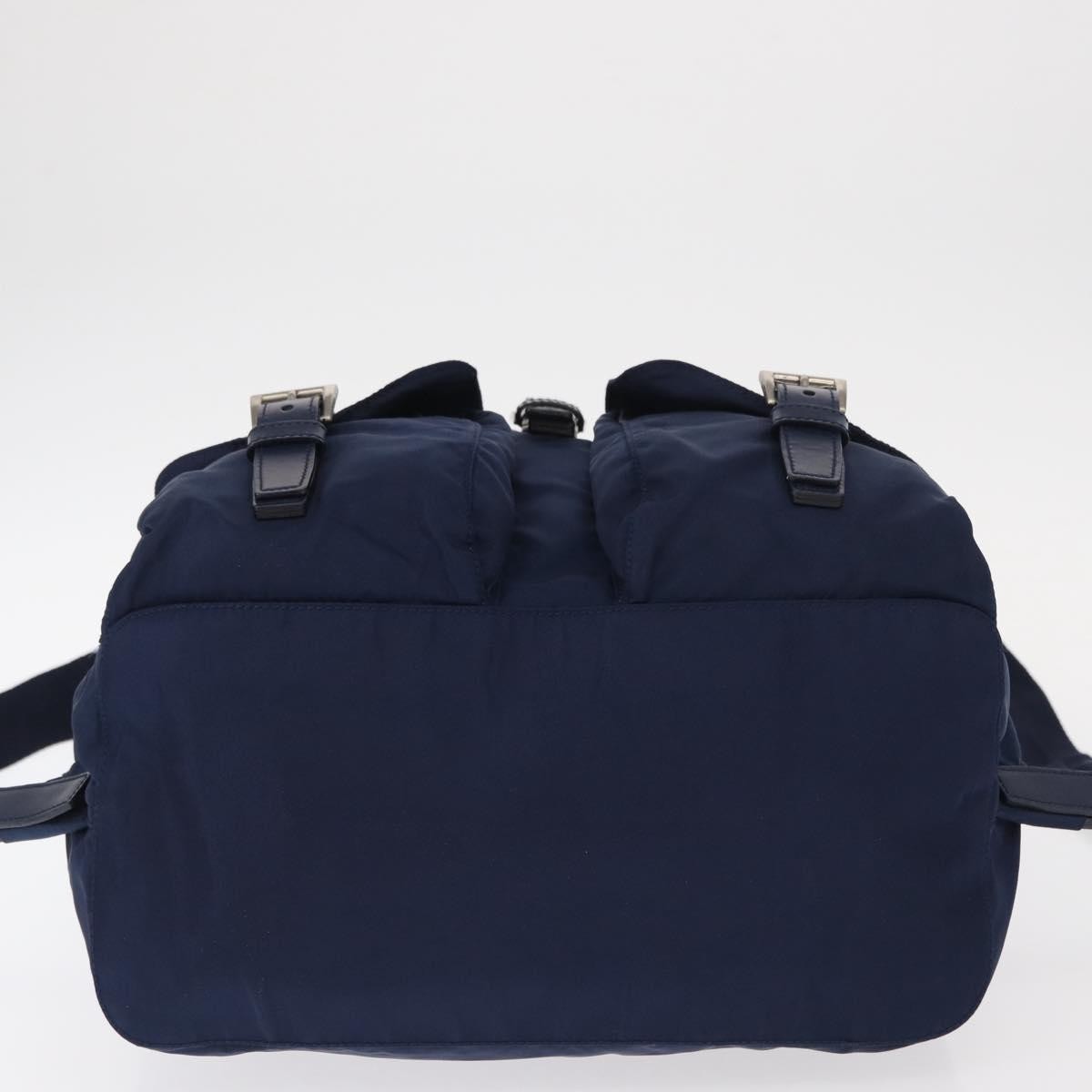 Prada Vela Double Front Pocket Backpack Tessuto with Saffiano Leather, BLUE, NYLON, Backpack