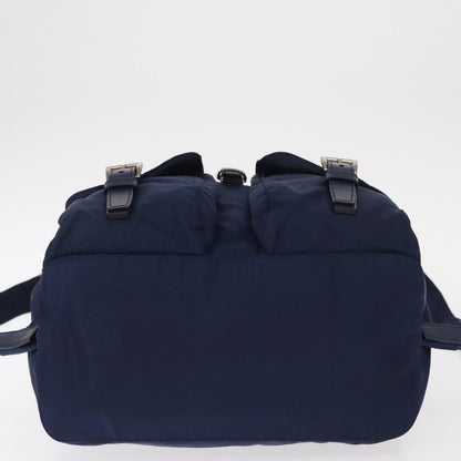 Prada Vela Double Front Pocket Backpack Tessuto with Saffiano Leather, BLUE, NYLON, Backpack