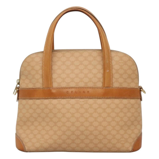 Celine Vintage Macadam Handbag Canvas and Leather, BEIGE, CANVAS, Handbag