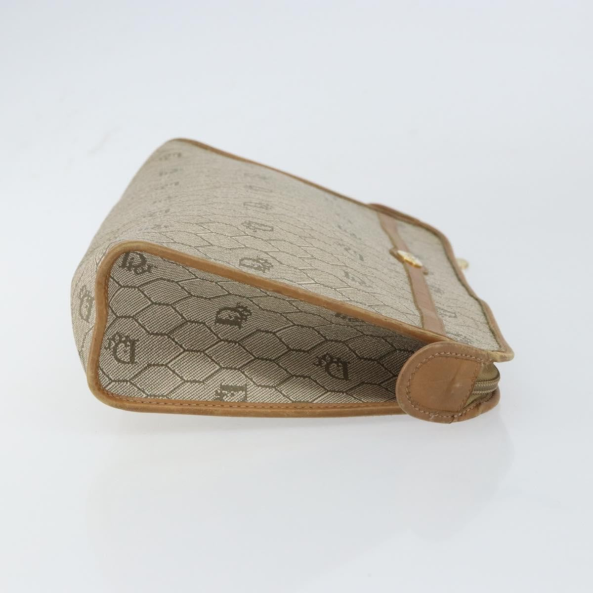 Christian Dior Vintage Honeycomb Zip Pouch Canvas and Leather, BEIGE, CANVAS, Clutche & pouche