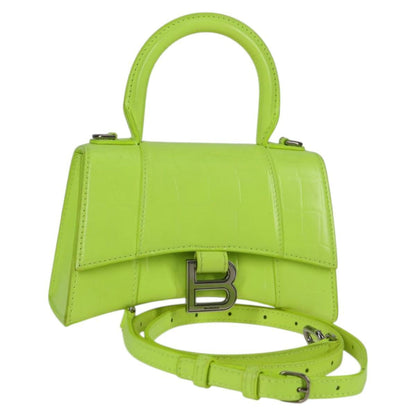 Balenciaga Hourglass Top Handle Bag Leather, GREEN, LEATHER, Handbag