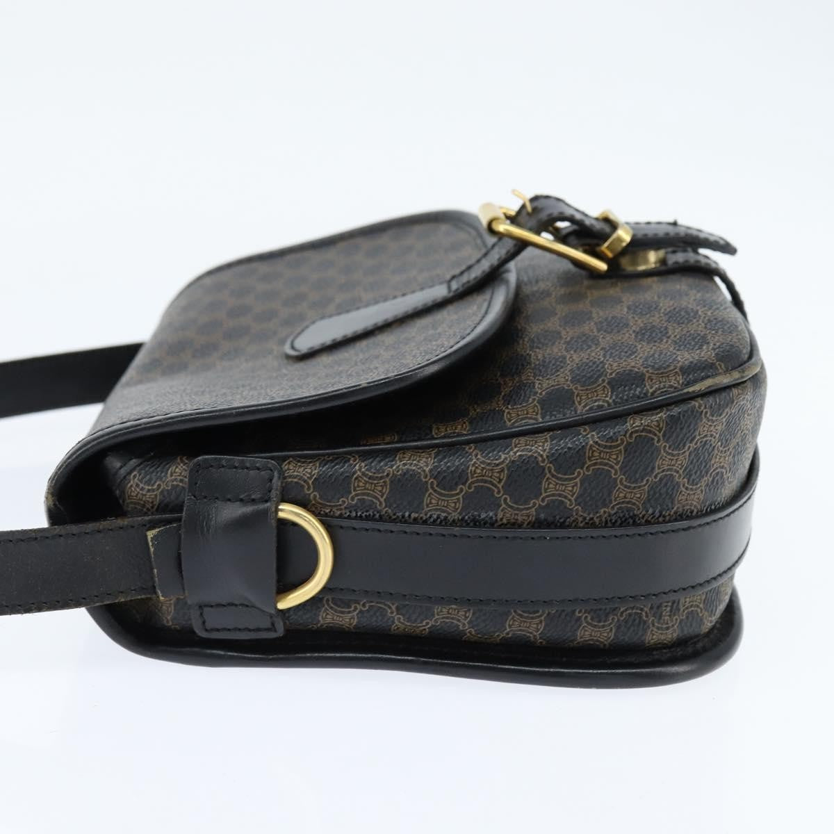 Celine Vintage Macadam Shoulder Bag Canvas and Leather, BLACK, CANVAS, Shoulder bag