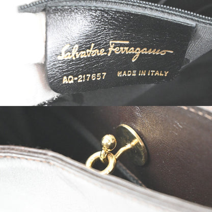 Salvatore Ferragamo Gancini Shoulder Bag Leather, Brown, Leather, Shoulder Bag