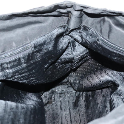 Prada Convertible Metal Handle Satchel Quilted Tessuto, BLACK, NYLON, Tote bag