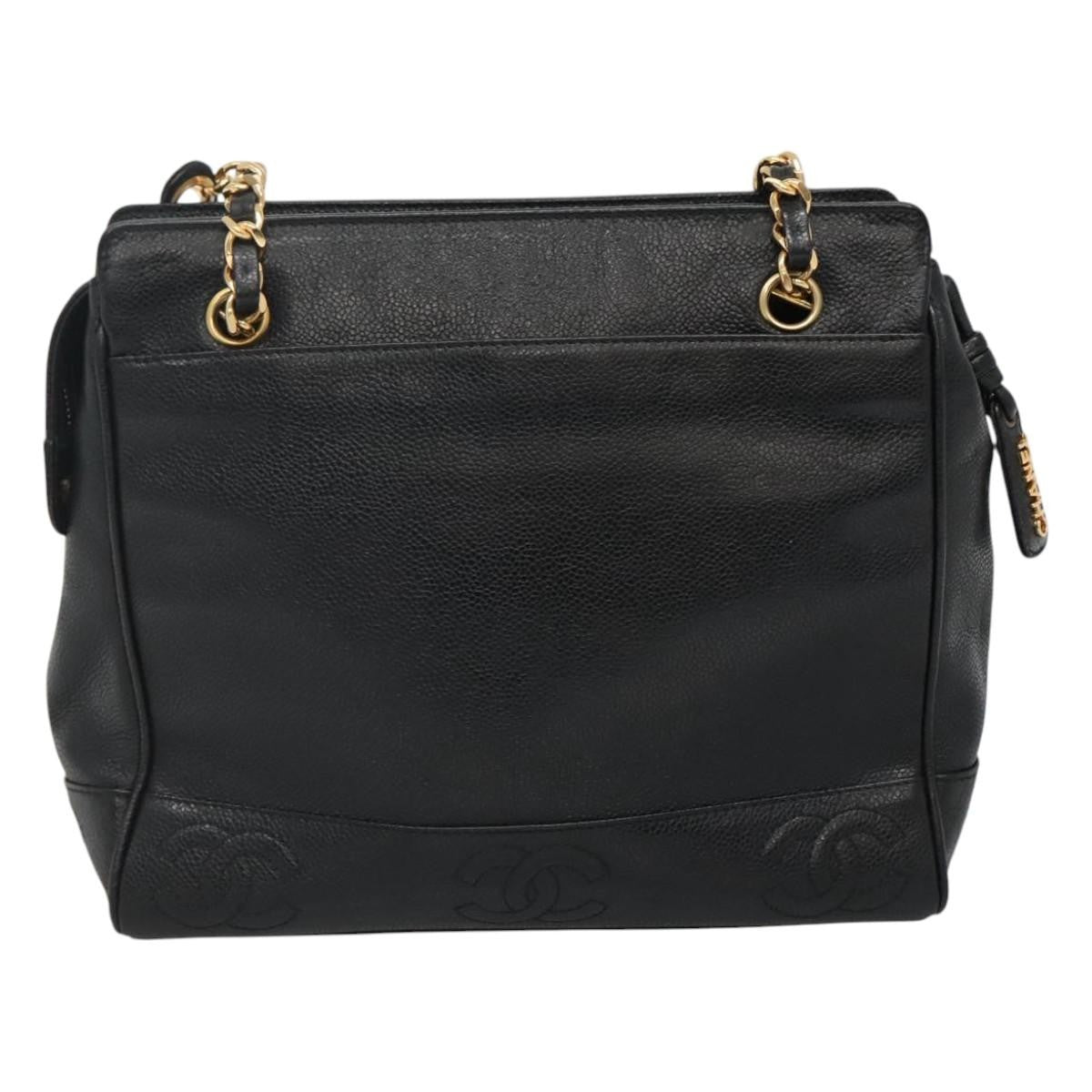 Chanel Vintage Stitched CC Shoulder Bag Caviar, BLACK, LEATHER, Shoulder bag