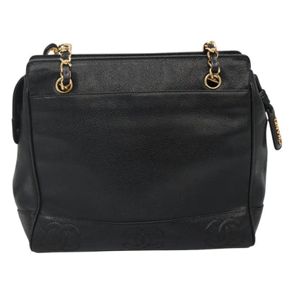 Chanel Vintage Stitched CC Shoulder Bag Caviar, BLACK, LEATHER, Shoulder bag