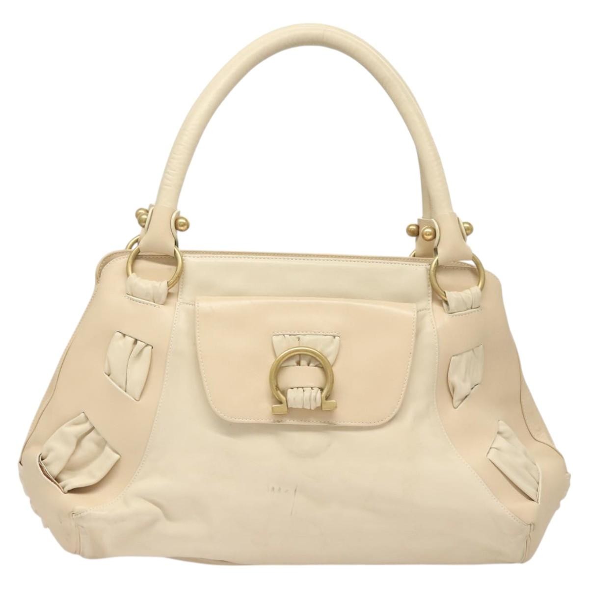 Salvatore Ferragamo Gancini Shoulder Bag Leather, WHITE, LEATHER, Handbag