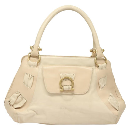 Salvatore Ferragamo Gancini Shoulder Bag Leather, WHITE, LEATHER, Handbag