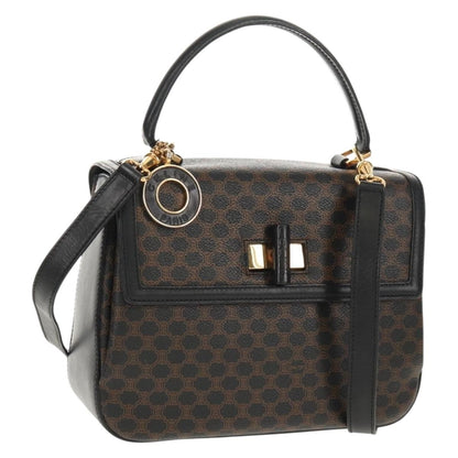 Celine Vintage Convertible Top Handle Bag Macadam Coated Canvas, BROWN, PVC, Handbag