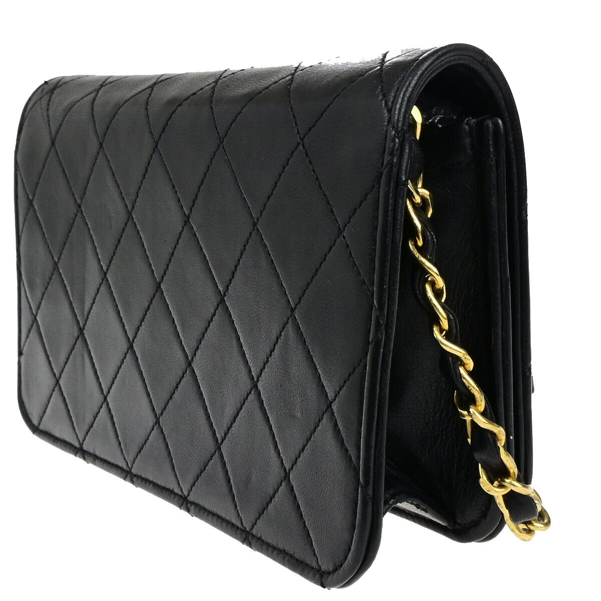 Chanel Wallet on Chain Stitched Leather, BLACK, LEATHER, Clutche & pouche