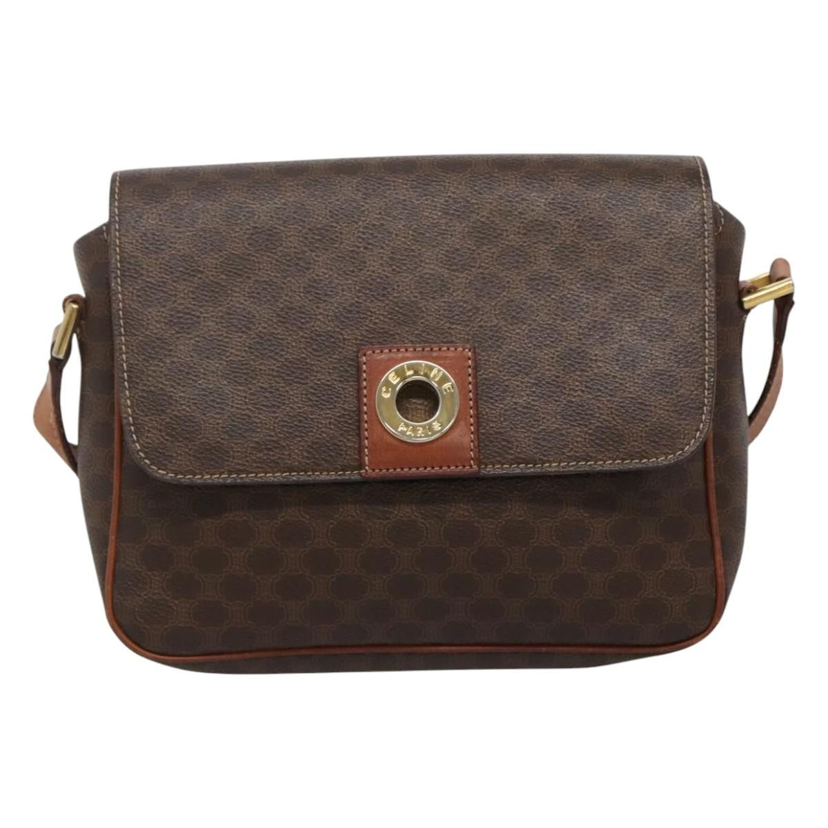 Celine Vintage Macadam Shoulder Bag Canvas and Leather, BROWN, CANVAS, Shoulder bag