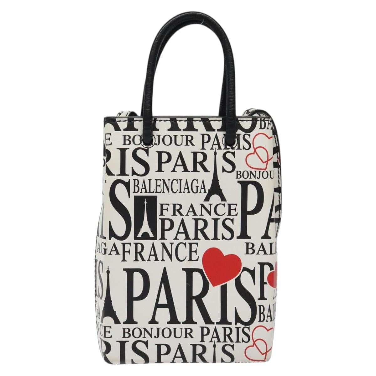 Balenciaga Shopping Phone Holder Printed Leather, WHITE, LEATHER, Tech accessory