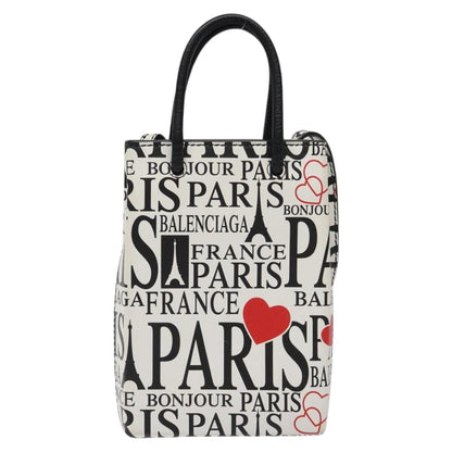 Balenciaga Shopping Phone Holder Printed Leather, WHITE, LEATHER, Tech accessory