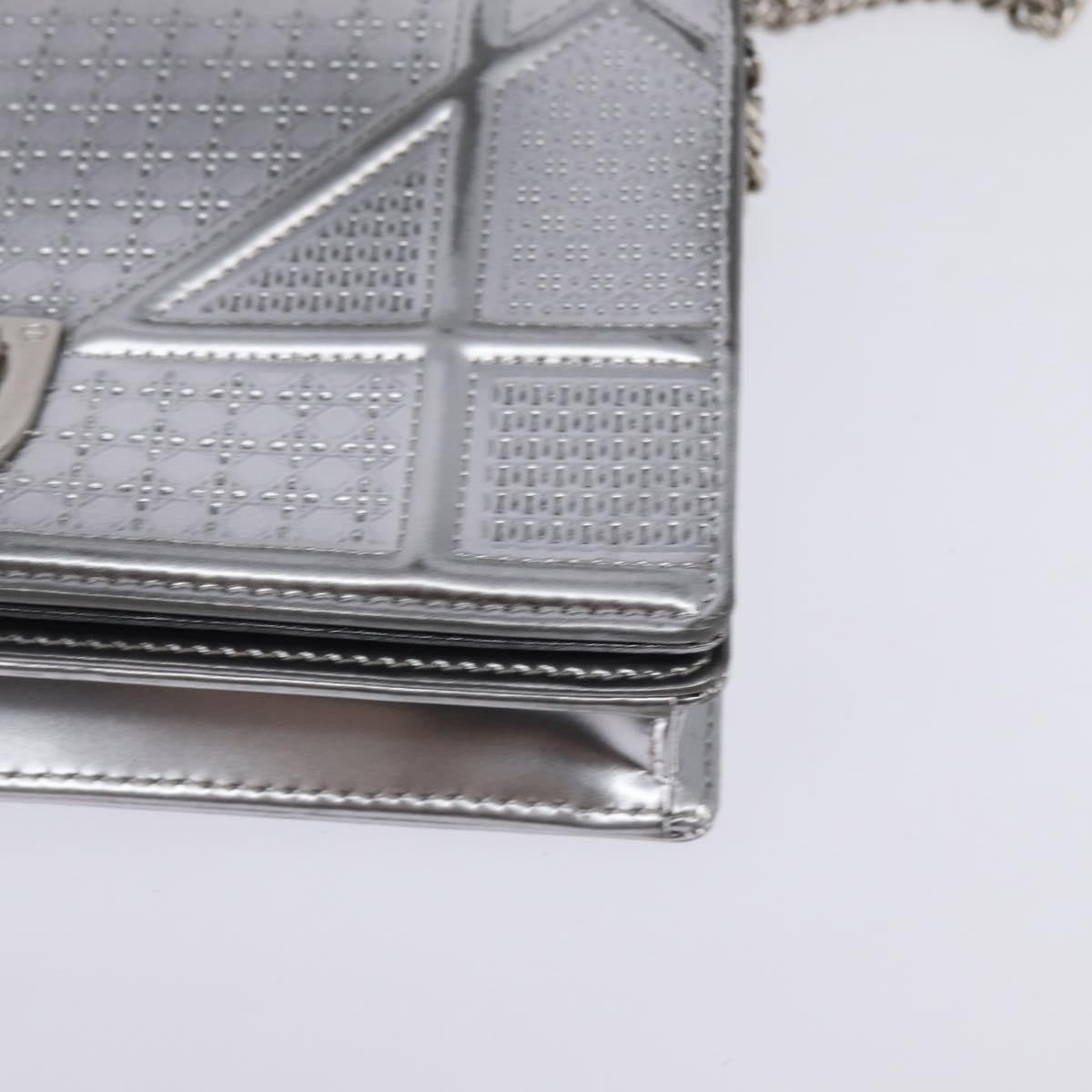 Christian Dior Diorama Wallet on Chain Metallic Distressed Calfskin, SILVER, LEATHER, Wallets
