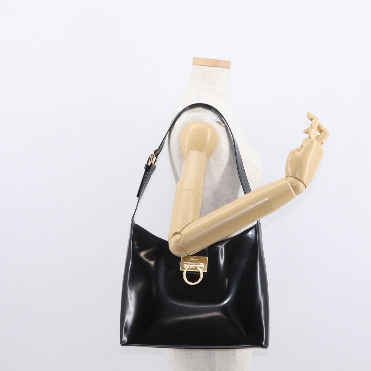 Salvatore Ferragamo Gancini Shoulder Bag Leather, BLACK, LEATHER, Shoulder bag