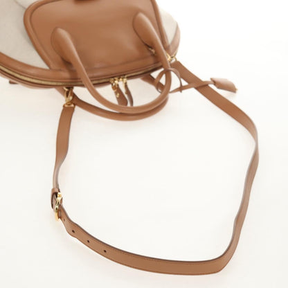 Salvatore Ferragamo Vintage Fiamma Satchel Canvas and Leather, BEIGE, CANVAS, Handbag