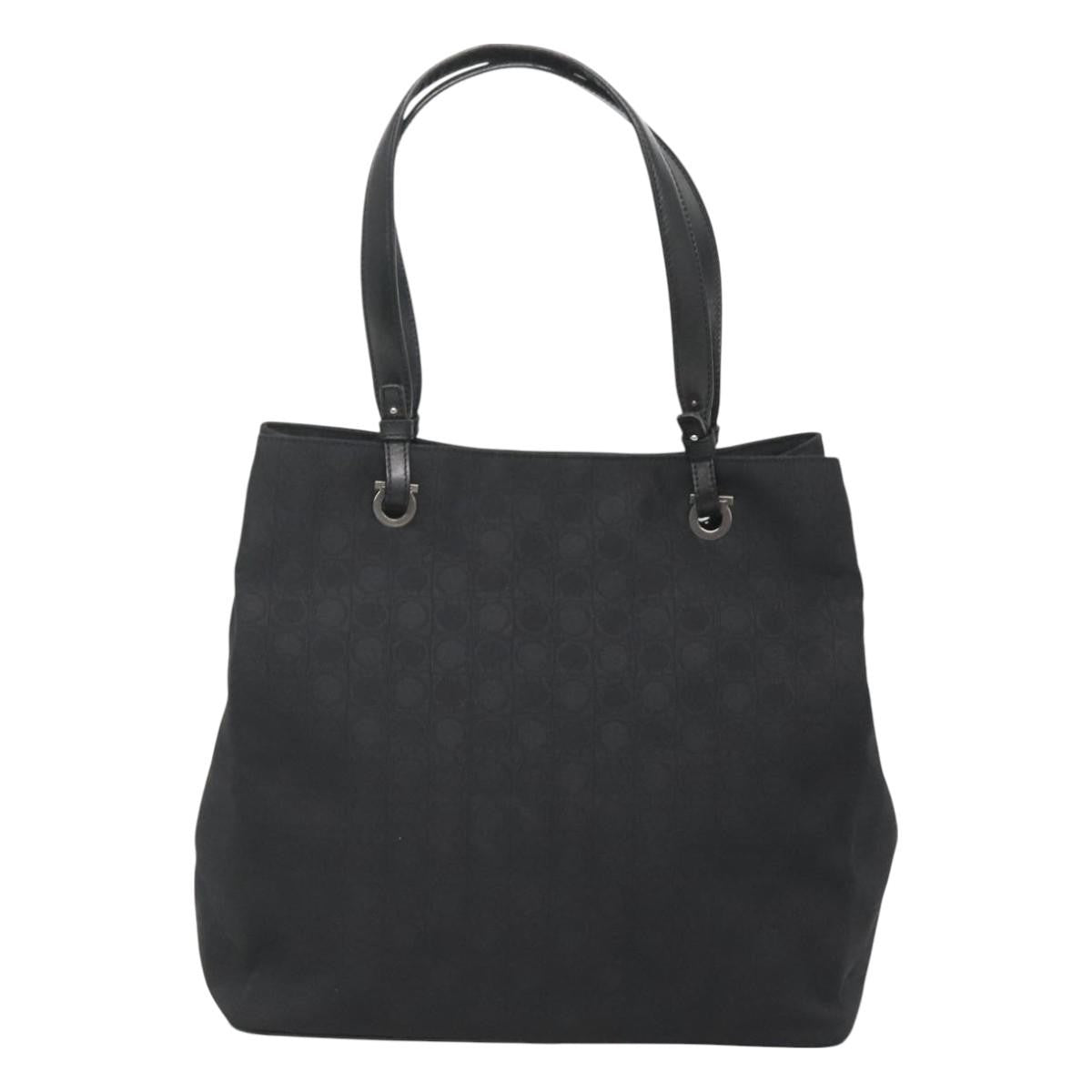 Salvatore Ferragamo Gancini Tote Canvas, BLACK, CANVAS, Tote bag