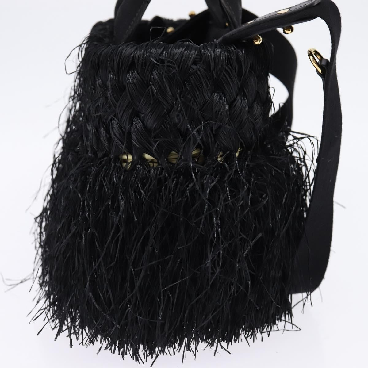 Prada Fringe Wicker Tote Woven Straw, BLACK, WOOD, Handbag