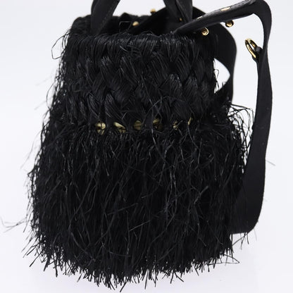 Prada Fringe Wicker Tote Woven Straw, BLACK, WOOD, Handbag