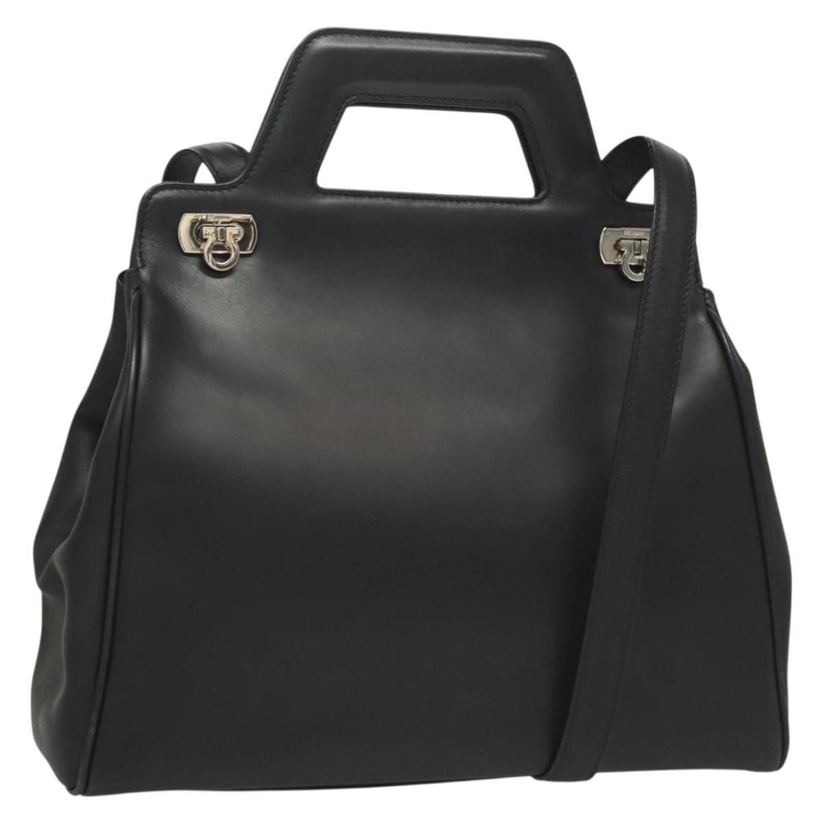 Salvatore Ferragamo Soft W Tote Leather, BLACK, LEATHER, Tote bag