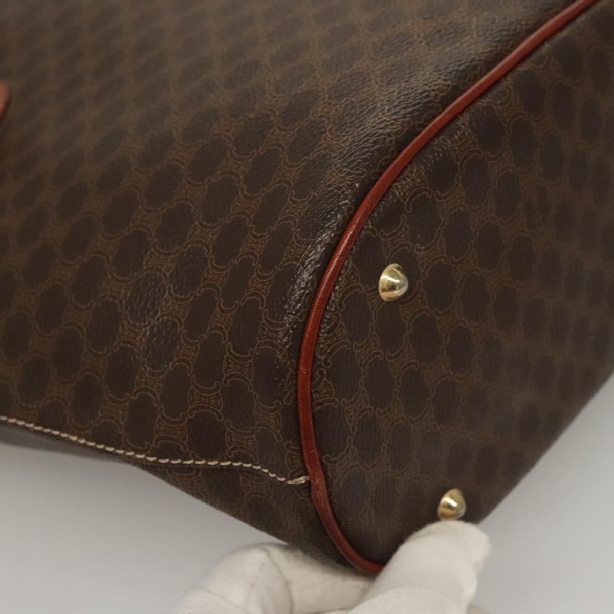 Celine Vintage Macadam Handbag Leather, BROWN, LEATHER, Handbag