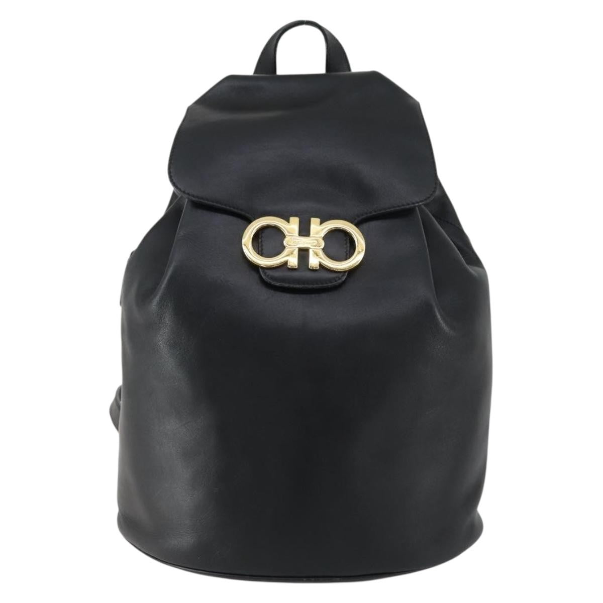 Salvatore Ferragamo Gancini Backpack Leather, BLACK, LEATHER, Backpack