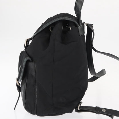 Prada Vela Double Front Pocket Backpack Tessuto with Saffiano Leather, BLACK, NYLON, Backpack