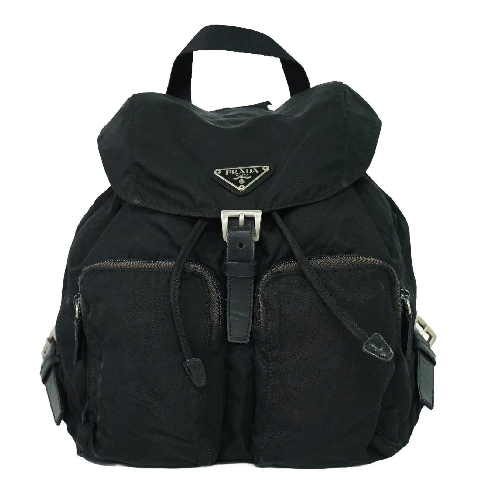 Prada Double Front Pocket Backpack Tessuto, BLACK, NYLON, Backpack