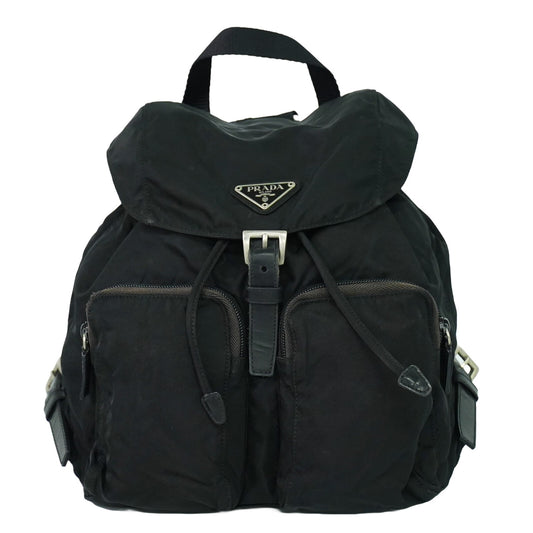 Prada Double Front Pocket Backpack Tessuto, BLACK, NYLON, Backpack