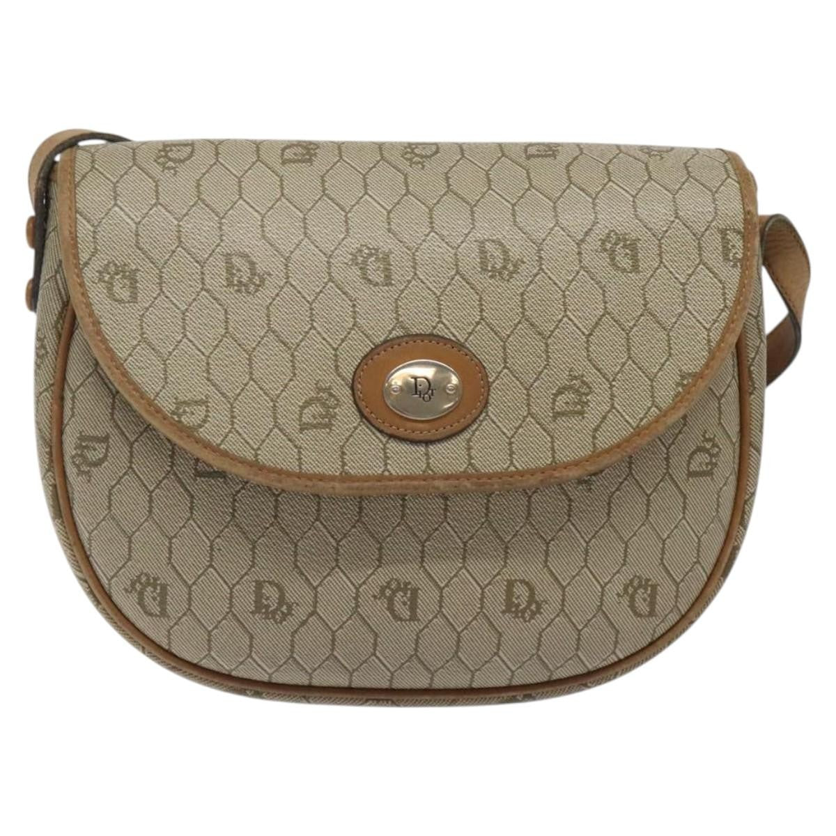 Christian Dior Vintage Honeycomb Flap Crossbody Bag Coated Canvas, BEIGE, CANVAS, Crossbody bag