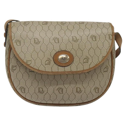 Christian Dior Vintage Honeycomb Flap Crossbody Bag Coated Canvas, BEIGE, CANVAS, Crossbody bag